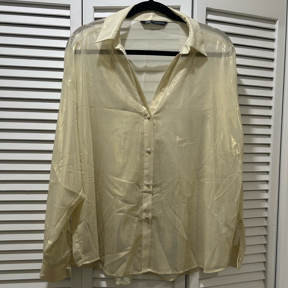 Sheer Gold Button-Up Blouse